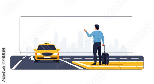 Man Hailing Yellow Taxi Cab.