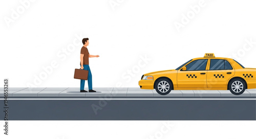 Man hailing yellow taxi cab.