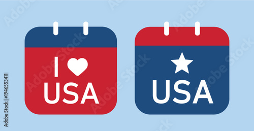 July fourth calendar illustration set with Independence Day themed elements.
Independence Day calendar design with patriotic holiday elements illustration. SVG.