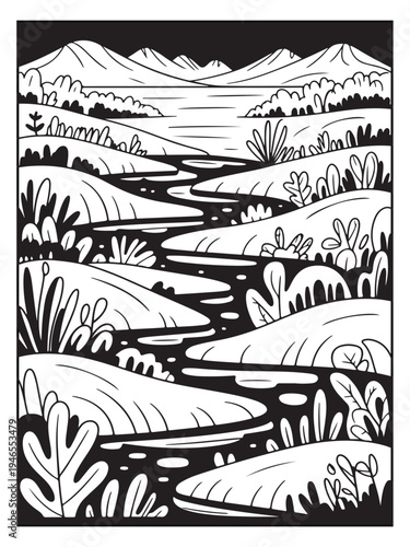 Nature monochrome coloring pages for adults and teens.