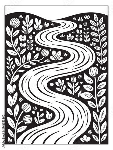 Nature monochrome coloring pages for adults and teens.