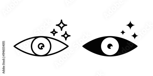 Eye care icon in stroke and solid fill styles, isolated on white background. Ideal for vision clinics, ophthalmology services, and healthcare interfaces.