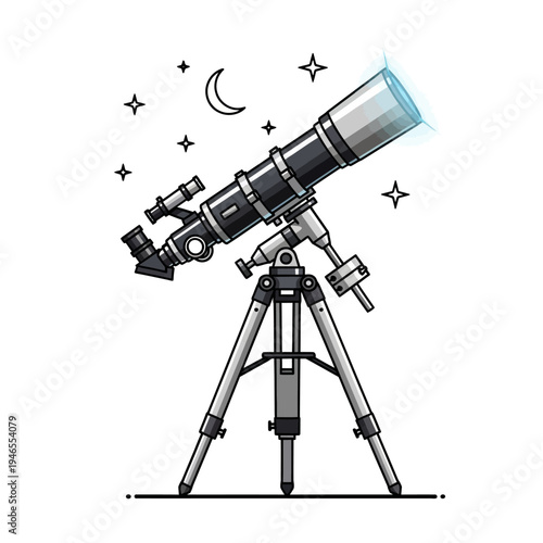 Illustration of a telescope on a tripod.