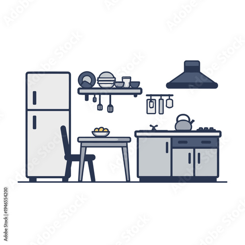 Stylish kitchen interior with furniture and appliances