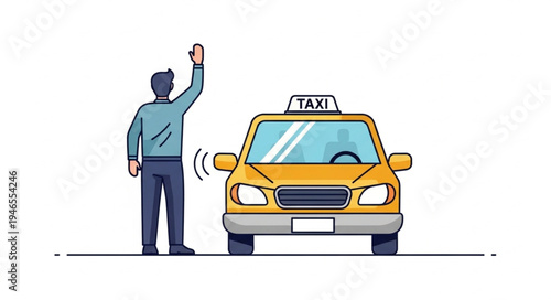 Man Hailing Yellow Taxi Cab.