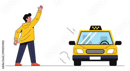 Man Hailing Yellow Taxi Cab.