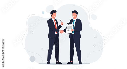 Businessmen shaking hands, signing contract, partnership agreement, successful deal, teamwork