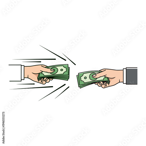 Business hands exchanging money with speed lines | Professional financial transaction and cash payment concept | Flat vector illustration