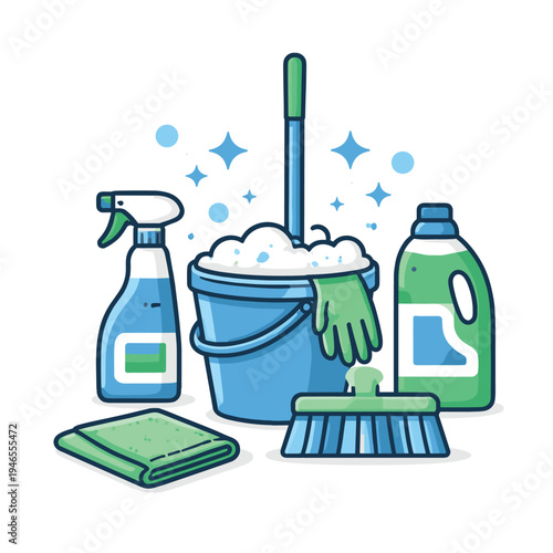 Cleaning supplies and tools collection