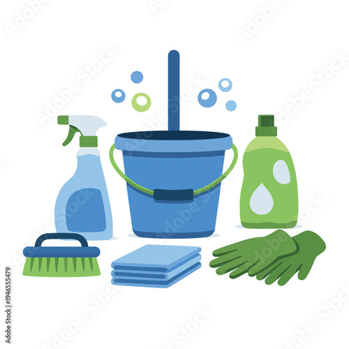 Various cleaning tools and supplies illustration