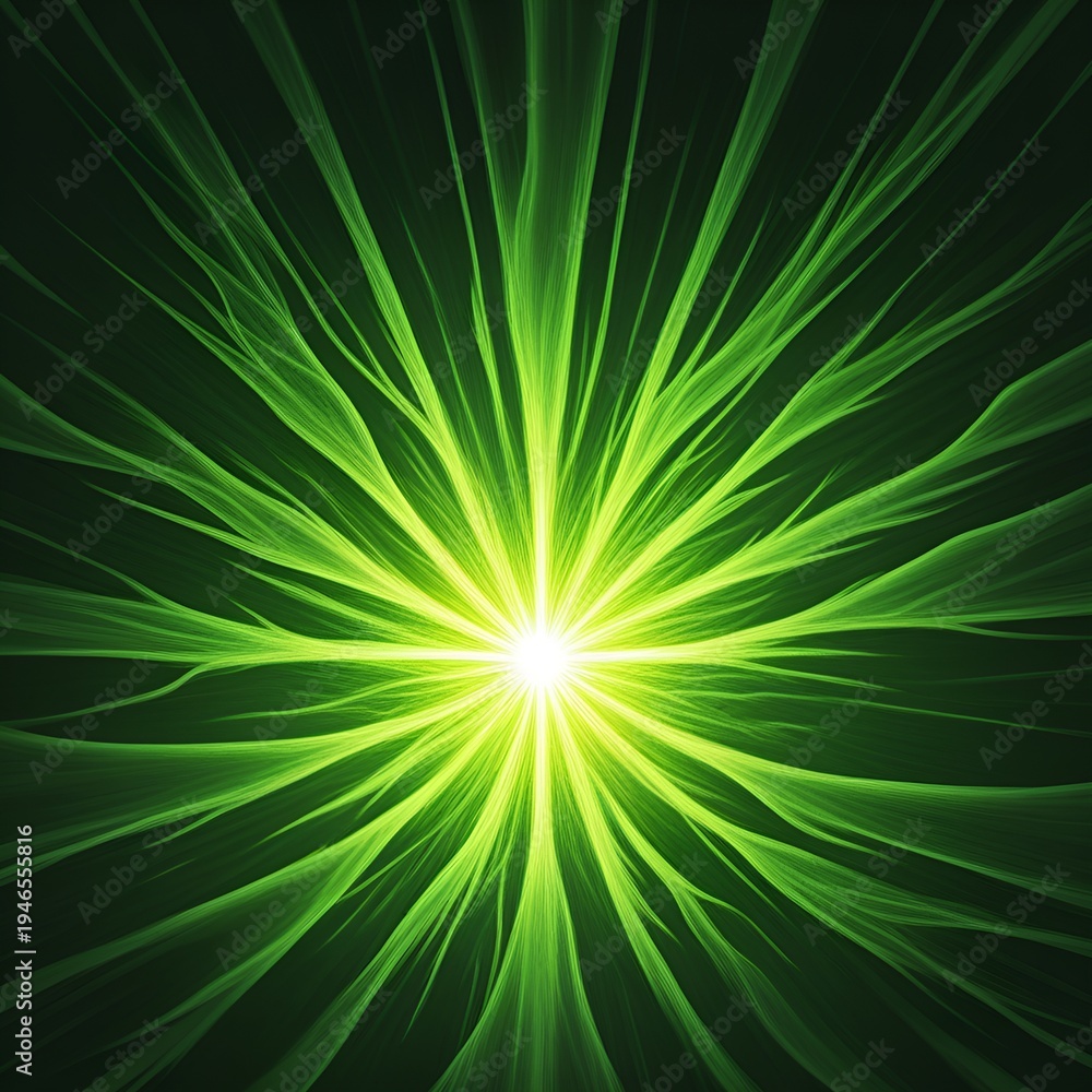 Fototapeta premium Exploding Green Energy Burst with Fibrous Light Tendrils Symbolizing Innovation Growth and the Dynamic Force of Creative Empowerment