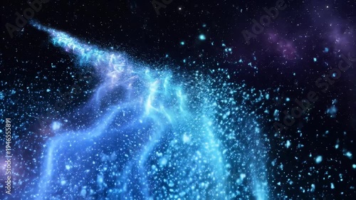 Vibrant blue purple cosmic light stream and stars in deep space