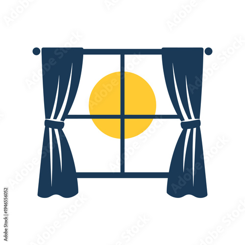 Window with curtains and sun illustration