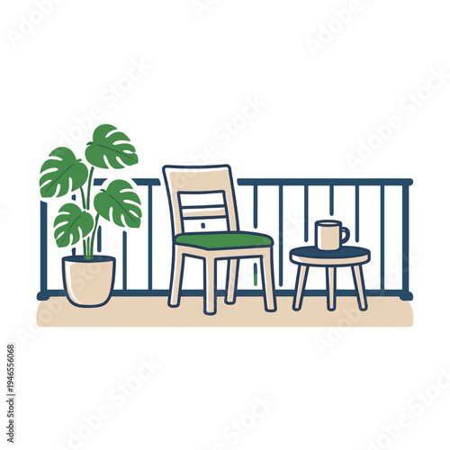 Cozy balcony with chair and plant illustration