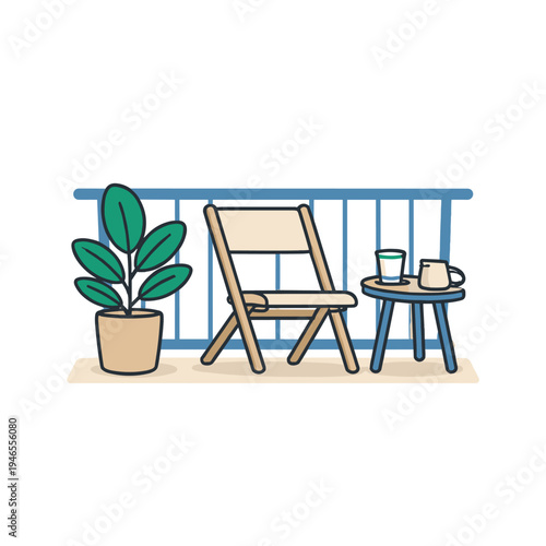 Stylish balcony with chair and drinks illustration