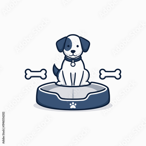 Adorable dog on a cozy pet bed with bones