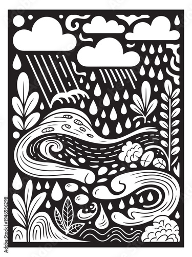 Nature monochrome coloring pages for adults and teens.