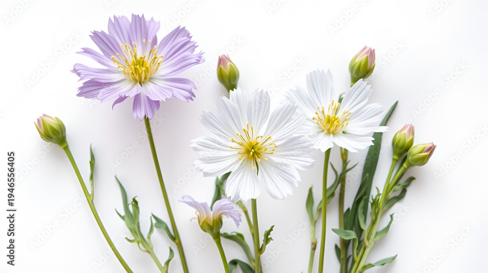 Fototapeta premium Chicory flowers isolated on the white background.