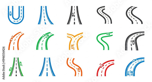 Collection of road illustrations with various shapes and colors.