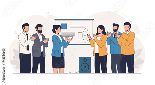 Team Applauding Successful Presentation at Business Meeting