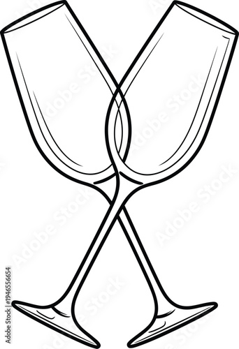 Simple line drawing of two crossed champagne flutes on a white background