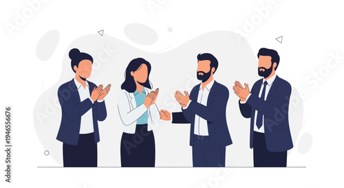 Business team applauding, celebrating success, teamwork, and achievement in office