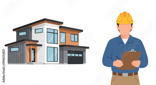 Modern House Construction and Home Inspection Concept with Professional Builder
