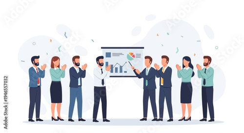 Business team applauding success during presentation, celebrating achievement