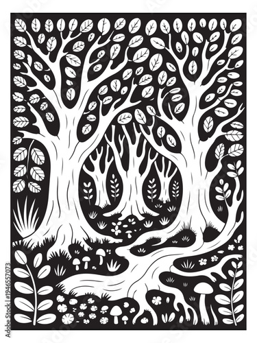 Nature monochrome coloring pages for adults and teens.