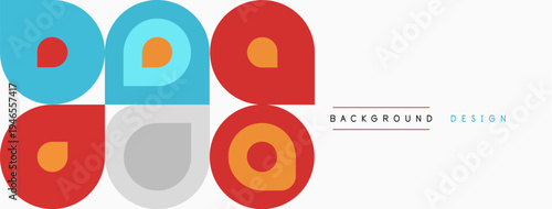 Colorful squares, circles, rectangles form abstract pattern. Simple design with flat shapes, modern aesthetic. Background element.