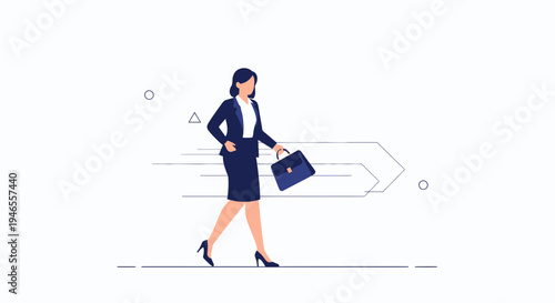 Businesswoman walking with briefcase, modern flat illustration, career concept