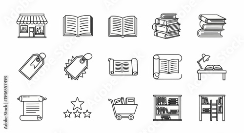 Icons of office and education supplies.