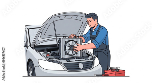 Mechanic working on car engine.