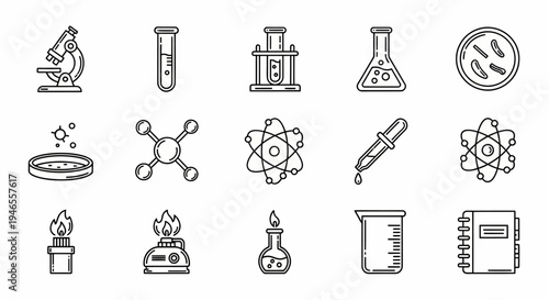 Science laboratory equipment and symbols.