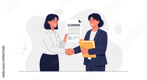 Businesswomen shaking hands over closing document, deal agreement, successful partnership
