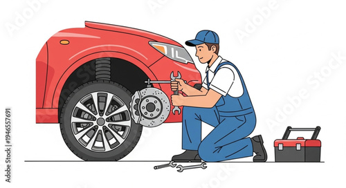 Mechanic changing car tire.