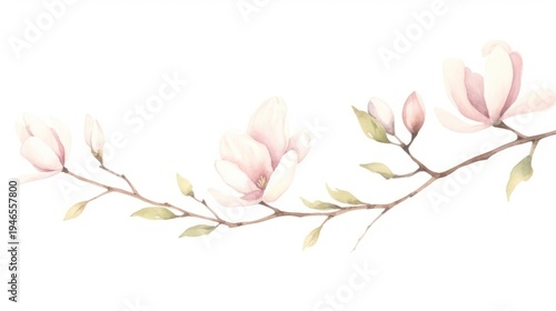 Magnolia as divider watercolor blossom pattern flower.