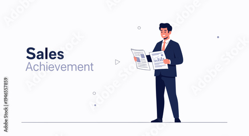 Businessman reading newspaper about sales achievement, business success concept