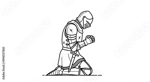 Knight in Armor Kneeling in Prayer, Medieval Warrior Praying, Faith and Devotion