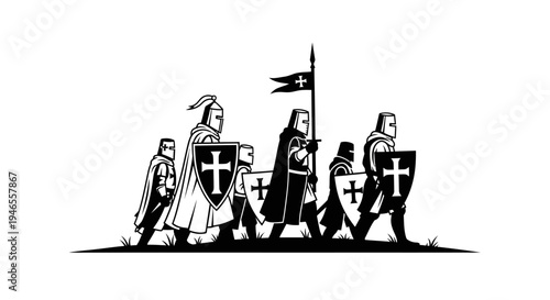 Knights Templar Marching with Shields and Banner