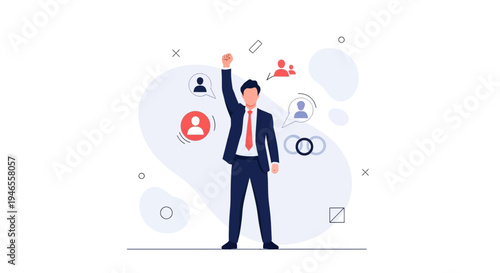 Successful businessman with raised fist, celebrating victory and teamwork concept