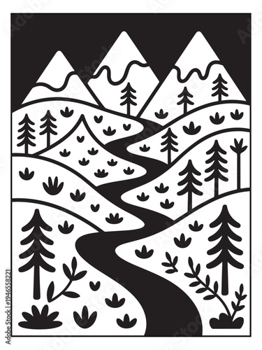 Nature monochrome coloring pages for adults and teens.