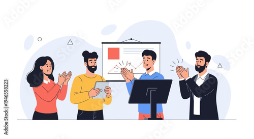 Team Applauding Successful Presentation at Business Meeting