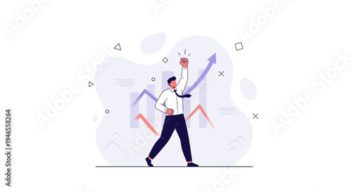 Businessman celebrating success with rising graph, business growth concept