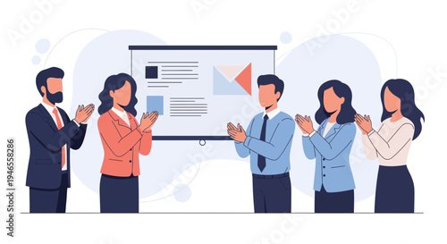 Business Team Applauding Success at Presentation Meeting