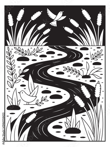 Nature monochrome coloring pages for adults and teens.