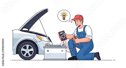 Mechanic working on car engine.