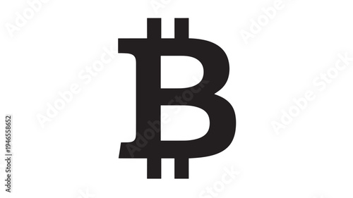 Bitcoin symbol in bold black on a clean white background, representing cryptocurrency and digital finance