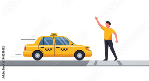 Man Hailing Yellow Taxi Cab.
