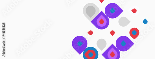 Abstract shapes, purple, gray, red dots. Minimalist design, clean background, modern aesthetic. Simple composition, geometric forms.